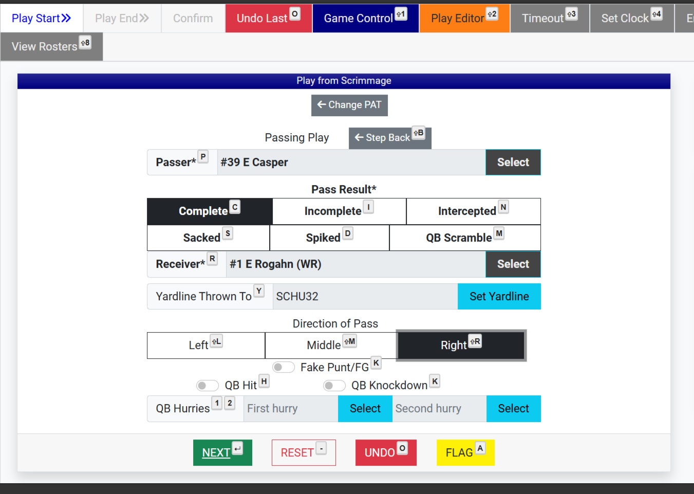 GameDay Preps scorekeeping interface during a live game